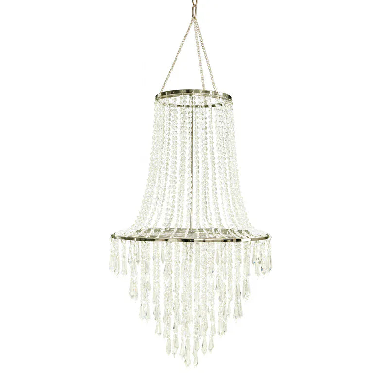 2ft Fountain Style Crystal Beaded Chandelier with Metal Frame - Clear and Silver CHDLR_HANG05_2FT_SILV