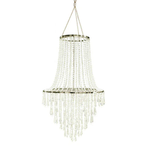 2ft Fountain Style Crystal Beaded Chandelier with Metal Frame - Clear and Silver CHDLR_HANG05_2FT_SILV