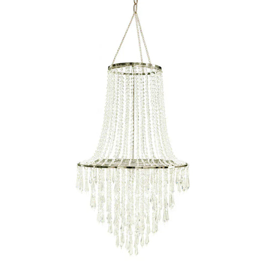 2ft Fountain Style Crystal Beaded Chandelier with Metal Frame - Clear and Silver CHDLR_HANG05_2FT_SILV