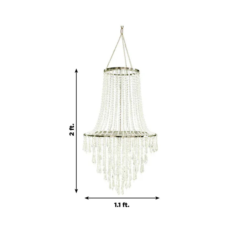 2ft Fountain Style Crystal Beaded Chandelier with Metal Frame - Clear and Silver CHDLR_HANG05_2FT_SILV