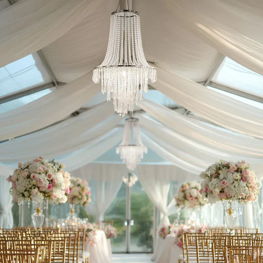 2ft Fountain Style Crystal Beaded Chandelier with Metal Frame - Clear and Silver CHDLR_HANG05_2FT_SILV