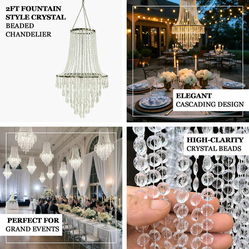 2ft Fountain Style Crystal Beaded Chandelier with Metal Frame - Clear and Silver CHDLR_HANG05_2FT_SILV