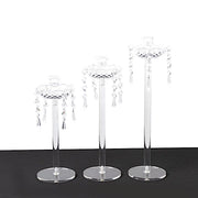 3 Acrylic Taper Candle Holders with Hanging Beads and Prisms - Clear CHDLR_CAND_043_SET3_CLR