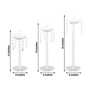 3 Acrylic Taper Candle Holders with Hanging Beads and Prisms - Clear CHDLR_CAND_043_SET3_CLR