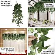 3 Artificial Hanging Greenery Bushes Silk Rose Leaf Vines - Green ARTI_GRN_HANG02_40