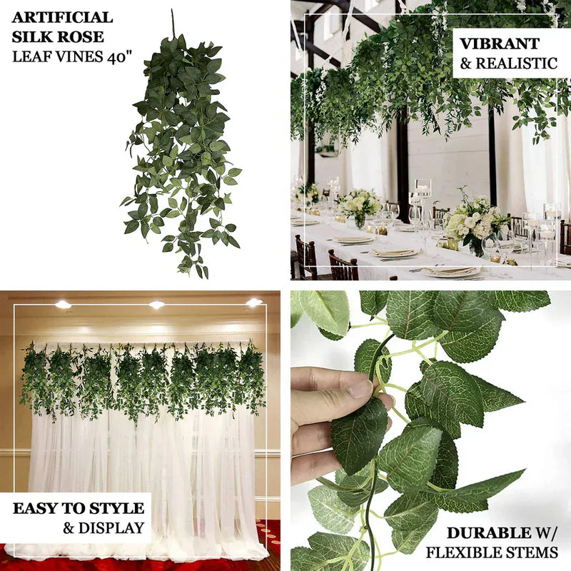 3 Artificial Hanging Greenery Bushes Silk Rose Leaf Vines - Green ARTI_GRN_HANG02_40