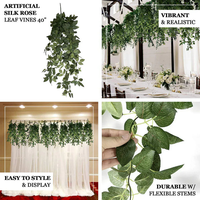 3 Artificial Hanging Greenery Bushes Silk Rose Leaf Vines - Green ARTI_GRN_HANG02_40