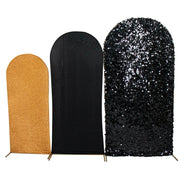 3 Assorted Fitted Round Top Wedding Arch Backdrop Stand Covers Set IRON_STND06_MIX_BLKGD