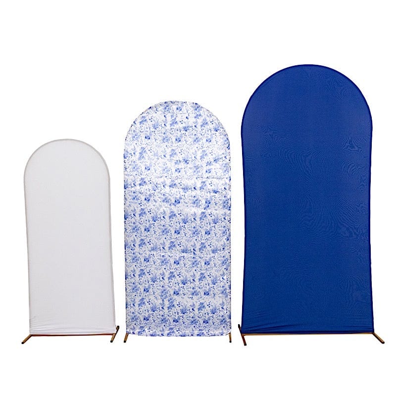 3 Assorted Fitted Round Top Wedding Arch Backdrop Stand Covers Set IRON_STND06_MIX_FLOR_BLUE