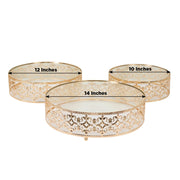 3 Baroque Ornate Design Metal Cake Stands with Glass Top - Gold CHDLR_CAKE26_SET3_GOLD