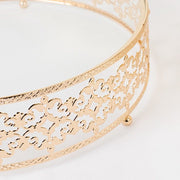 3 Baroque Ornate Design Metal Cake Stands with Glass Top - Gold CHDLR_CAKE26_SET3_GOLD