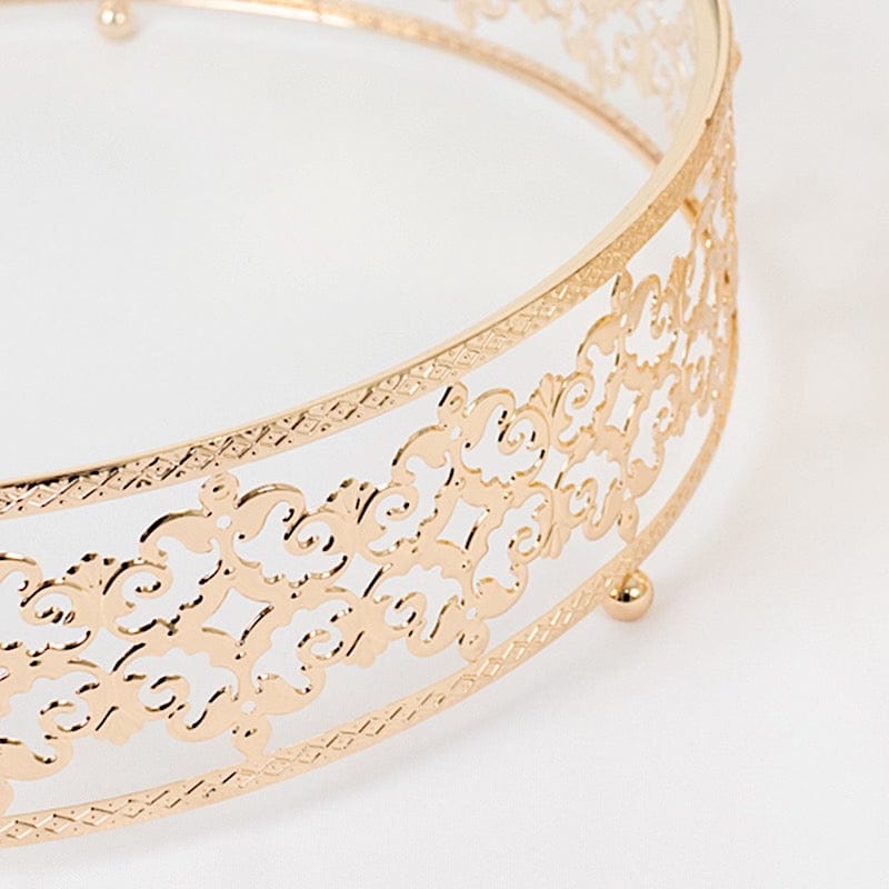 3 Baroque Ornate Design Metal Cake Stands with Glass Top - Gold CHDLR_CAKE26_SET3_GOLD