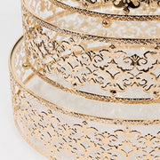 3 Baroque Ornate Design Metal Cake Stands with Glass Top - Gold CHDLR_CAKE26_SET3_GOLD