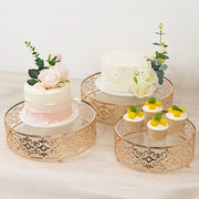 3 Baroque Ornate Design Metal Cake Stands with Glass Top - Gold CHDLR_CAKE26_SET3_GOLD