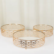 3 Baroque Ornate Design Metal Cake Stands with Glass Top - Gold CHDLR_CAKE26_SET3_GOLD