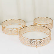 3 Baroque Ornate Design Metal Cake Stands with Glass Top - Gold CHDLR_CAKE26_SET3_GOLD