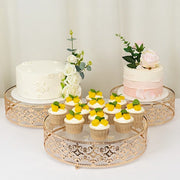 3 Baroque Ornate Design Metal Cake Stands with Glass Top - Gold CHDLR_CAKE26_SET3_GOLD