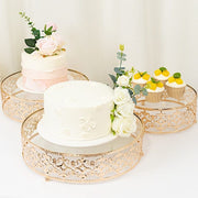 3 Baroque Ornate Design Metal Cake Stands with Glass Top - Gold CHDLR_CAKE26_SET3_GOLD