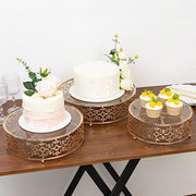 3 Baroque Ornate Design Metal Cake Stands with Glass Top - Gold CHDLR_CAKE26_SET3_GOLD