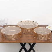 3 Baroque Ornate Design Metal Cake Stands with Glass Top - Gold CHDLR_CAKE26_SET3_GOLD