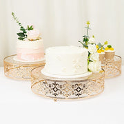 3 Baroque Ornate Design Metal Cake Stands with Glass Top - Gold CHDLR_CAKE26_SET3_GOLD