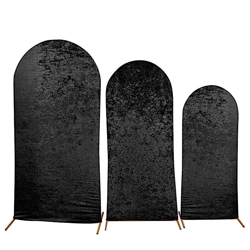 3 Crushed Velvet Chiara Wedding Arch Covers IRON_STND06_VEL01_SET_BLK