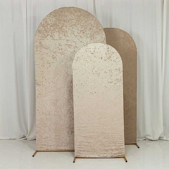 3 Crushed Velvet Round Top Wedding Arch Backdrop Stand Covers Set