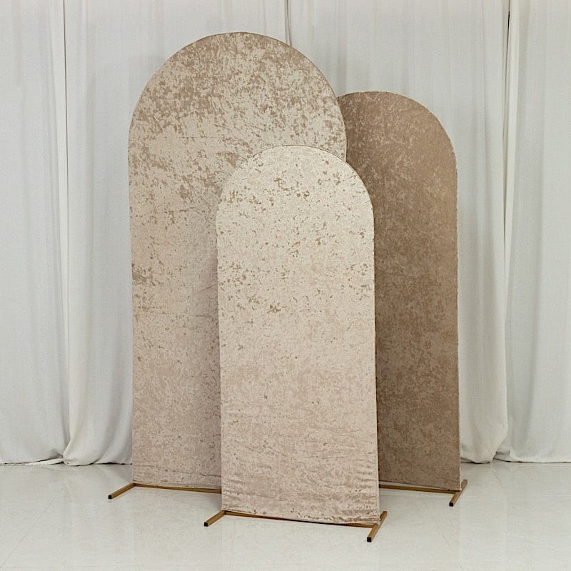 3 Crushed Velvet Round Top Wedding Arch Backdrop Stand Covers Set