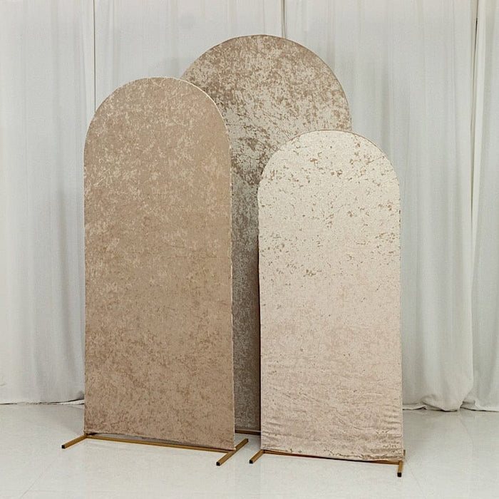 3 Crushed Velvet Round Top Wedding Arch Backdrop Stand Covers Set