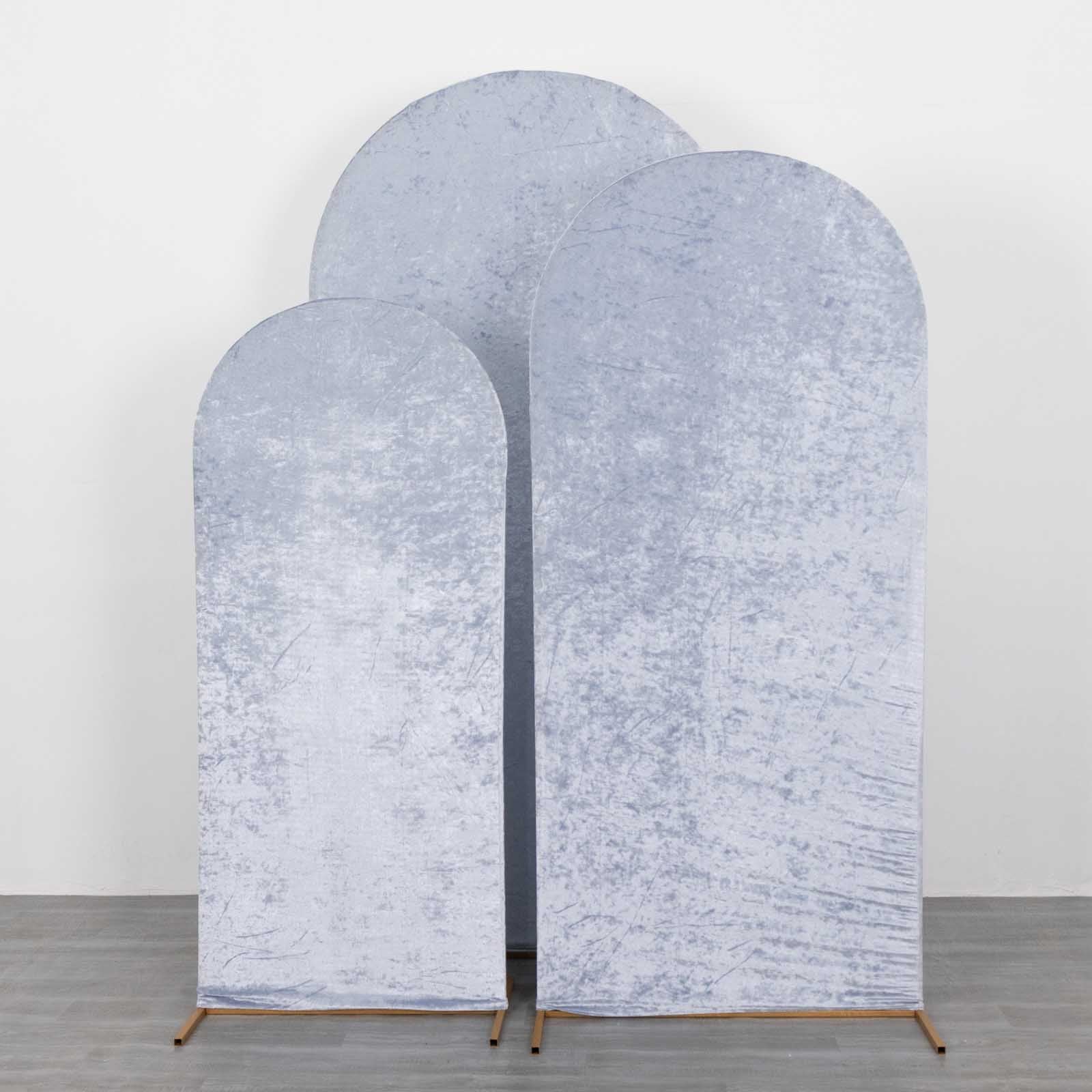 3 Crushed Velvet Round Top Wedding Arch Backdrop Stand Covers Set