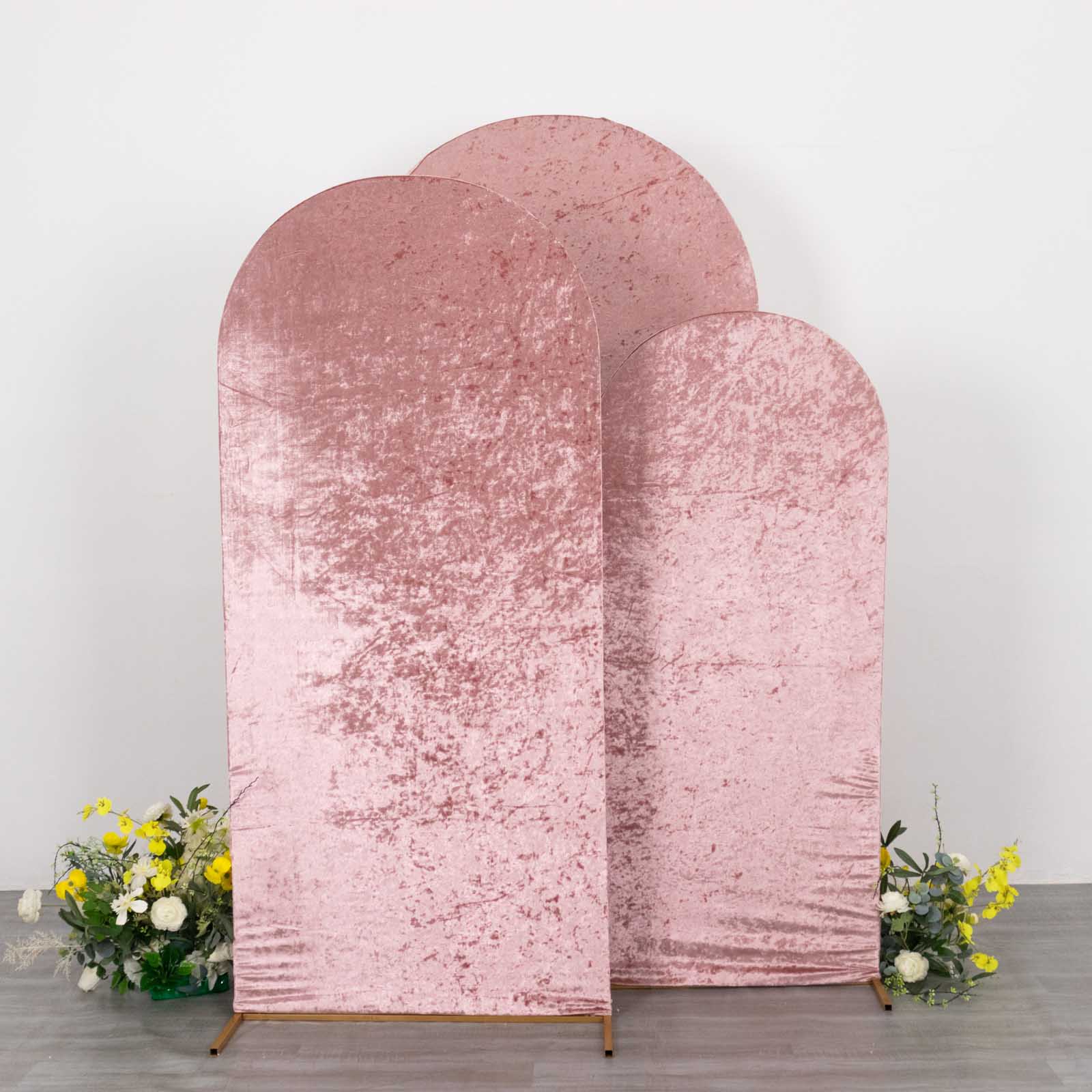 3 Crushed Velvet Round Top Wedding Arch Backdrop Stand Covers Set