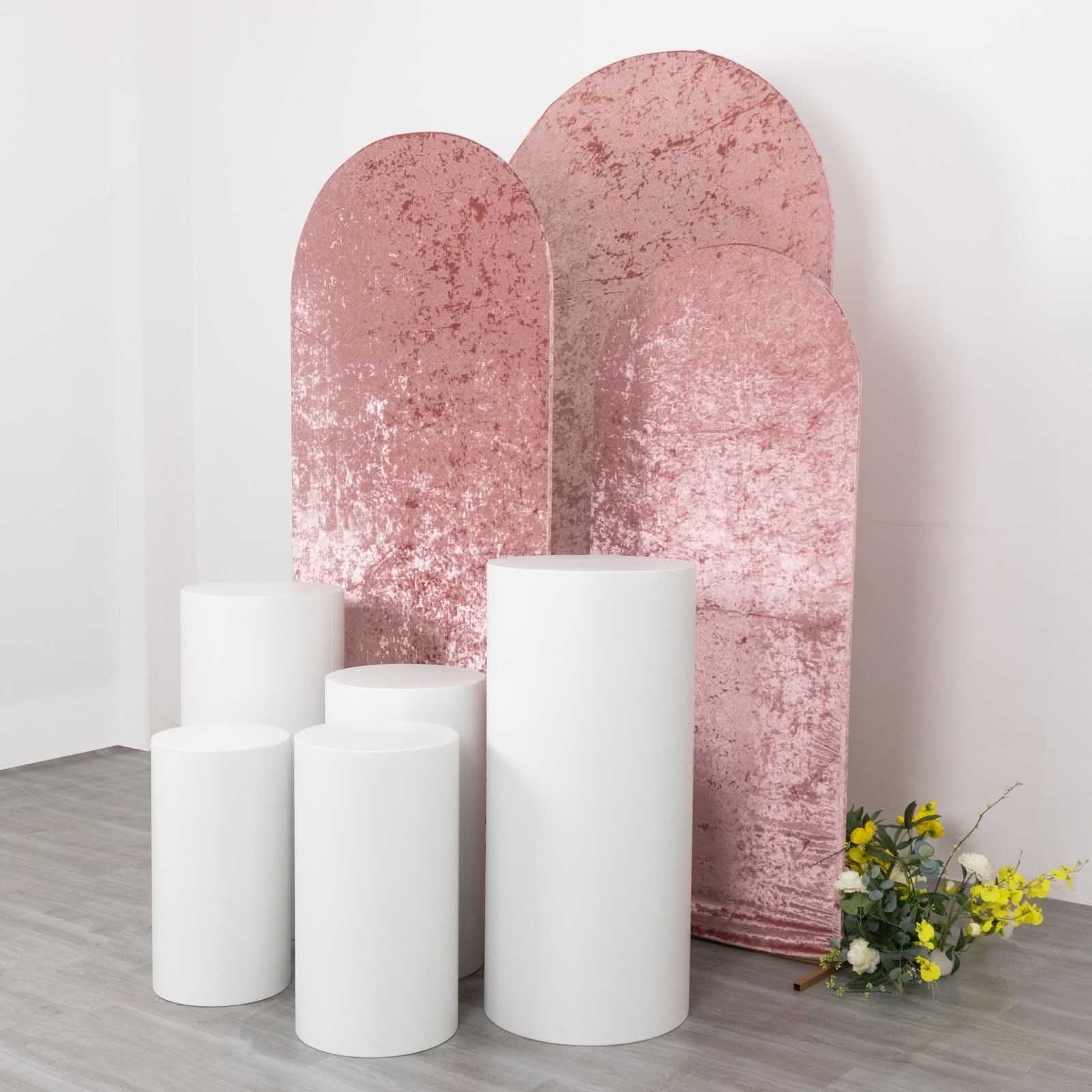 3 Crushed Velvet Round Top Wedding Arch Backdrop Stand Covers Set