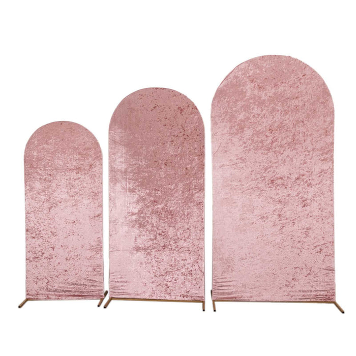 3 Crushed Velvet Round Top Wedding Arch Backdrop Stand Covers Set IRON_STND06_VEL01_SET_080