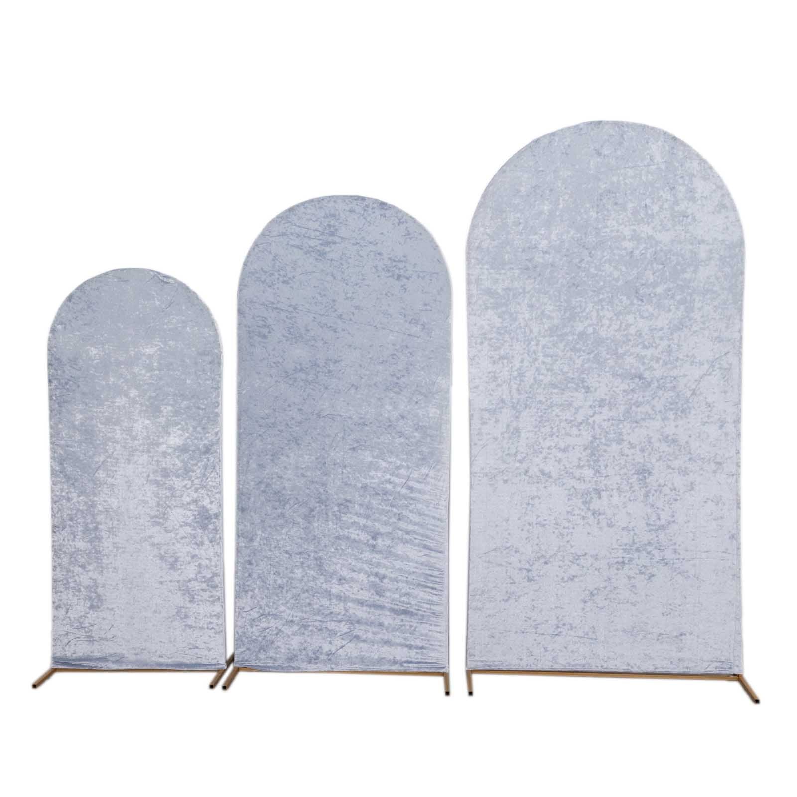 3 Crushed Velvet Round Top Wedding Arch Backdrop Stand Covers Set IRON_STND06_VEL01_SET_086