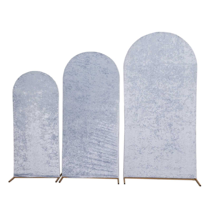 3 Crushed Velvet Round Top Wedding Arch Backdrop Stand Covers Set IRON_STND06_VEL01_SET_086