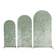 3 Crushed Velvet Round Top Wedding Arch Backdrop Stand Covers Set IRON_STND06_VEL01_SET_SAGE