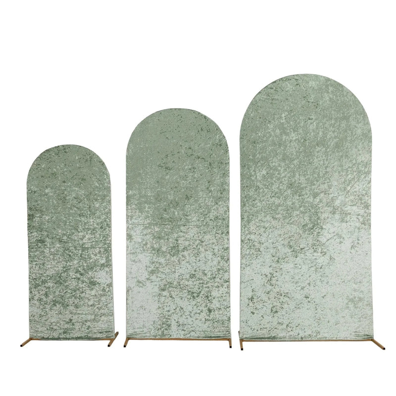 3 Crushed Velvet Round Top Wedding Arch Backdrop Stand Covers Set IRON_STND06_VEL01_SET_SAGE