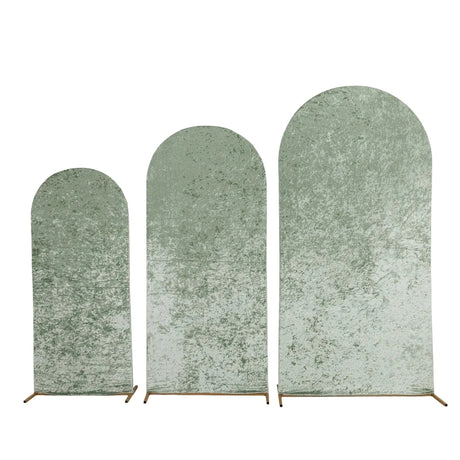 3 Crushed Velvet Round Top Wedding Arch Backdrop Stand Covers Set IRON_STND06_VEL01_SET_SAGE