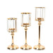 3 Crystal Pendant Hurricane Candle Holders - Clear and Gold CHDLR_CAND_042_SET3_GOLD