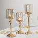 3 Crystal Pendant Hurricane Candle Holders - Clear and Gold CHDLR_CAND_042_SET3_GOLD