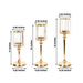 3 Crystal Pendant Hurricane Candle Holders - Clear and Gold CHDLR_CAND_042_SET3_GOLD