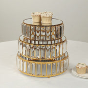 3 Crystal Pendant Stackable Round Metal Cake Stands with Mirror Top