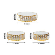 3 Crystal Pendant Stackable Round Metal Cake Stands with Mirror Top