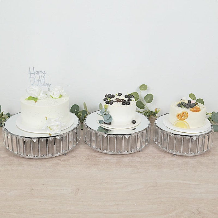 3 Crystal Pendant Stackable Round Metal Cake Stands with Mirror Top