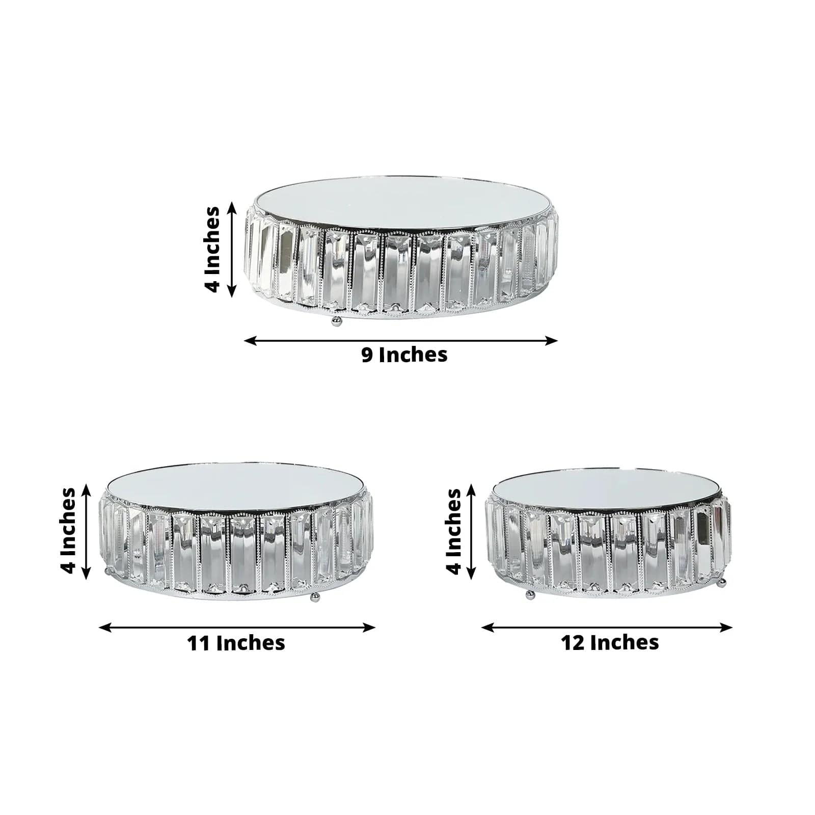 3 Crystal Pendant Stackable Round Metal Cake Stands with Mirror Top