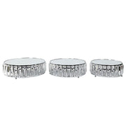 3 Crystal Pendant Stackable Round Metal Cake Stands with Mirror Top