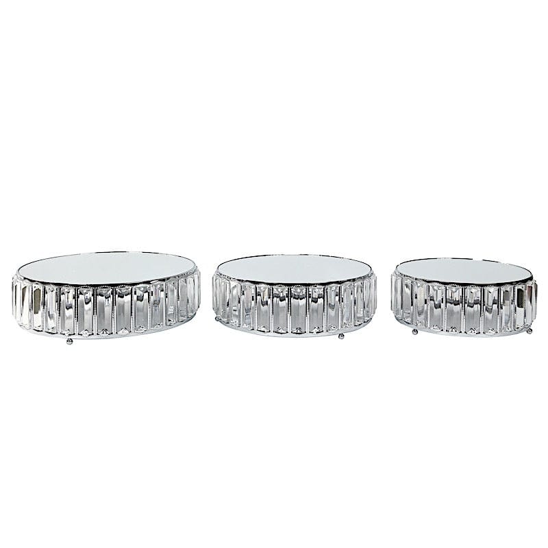 3 Crystal Pendant Stackable Round Metal Cake Stands with Mirror Top