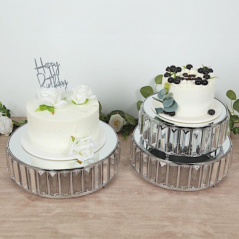 3 Crystal Pendant Stackable Round Metal Cake Stands with Mirror Top