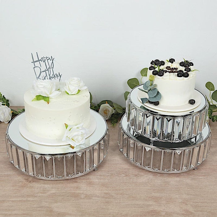 3 Crystal Pendant Stackable Round Metal Cake Stands with Mirror Top