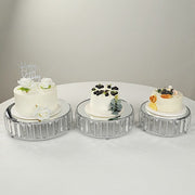 3 Crystal Pendant Stackable Round Metal Cake Stands with Mirror Top